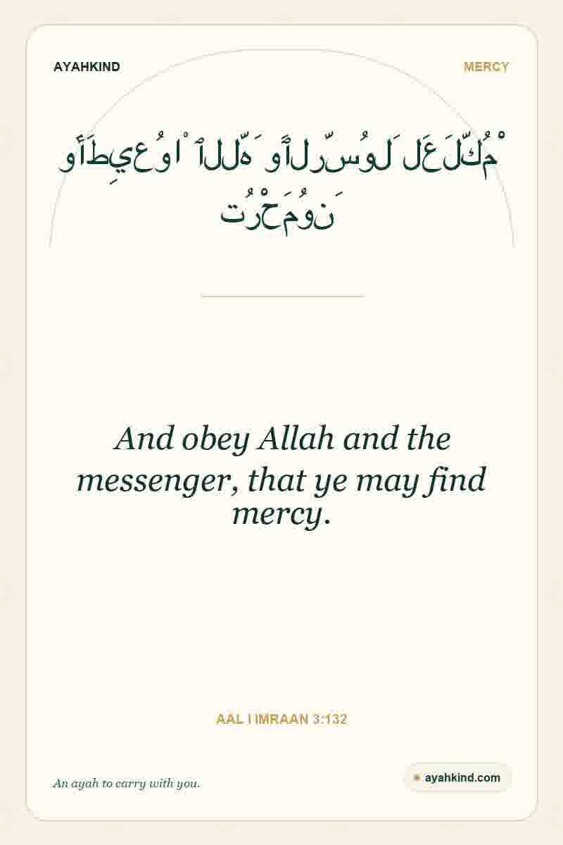 And obey Allah and the messenger, that ye may find mercy. — Aal i Imraan 3:132