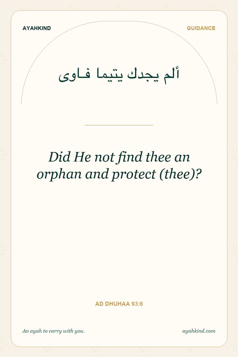 Did He not find thee an orphan and protect (thee)? — Ad Dhuhaa 93:6
