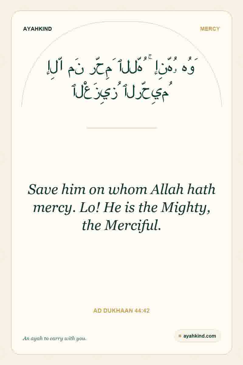 Save him on whom Allah hath mercy. Lo! He is the Mighty, the Merciful. — Ad Dukhaan 44:42