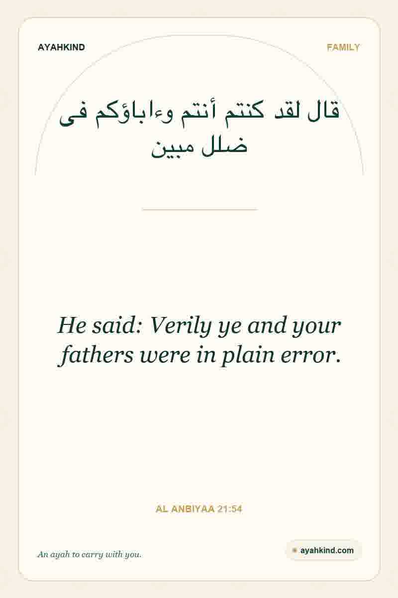 He said: Verily ye and your fathers were in plain error. — Al Anbiyaa 21:54