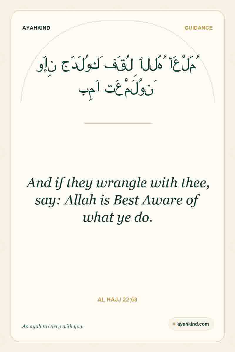 And if they wrangle with thee, say: Allah is Best Aware of what ye do. — Al Hajj 22:68
