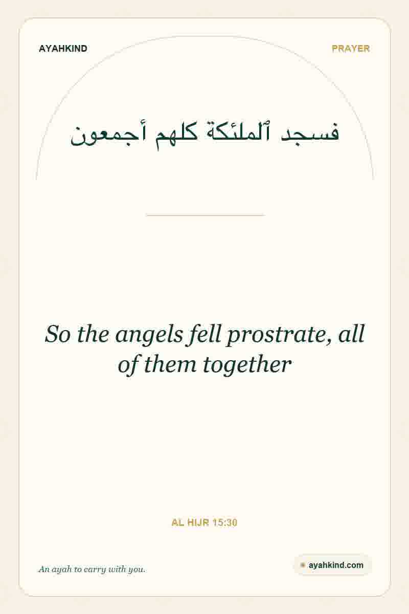 So the angels fell prostrate, all of them together — Al Hijr 15:30