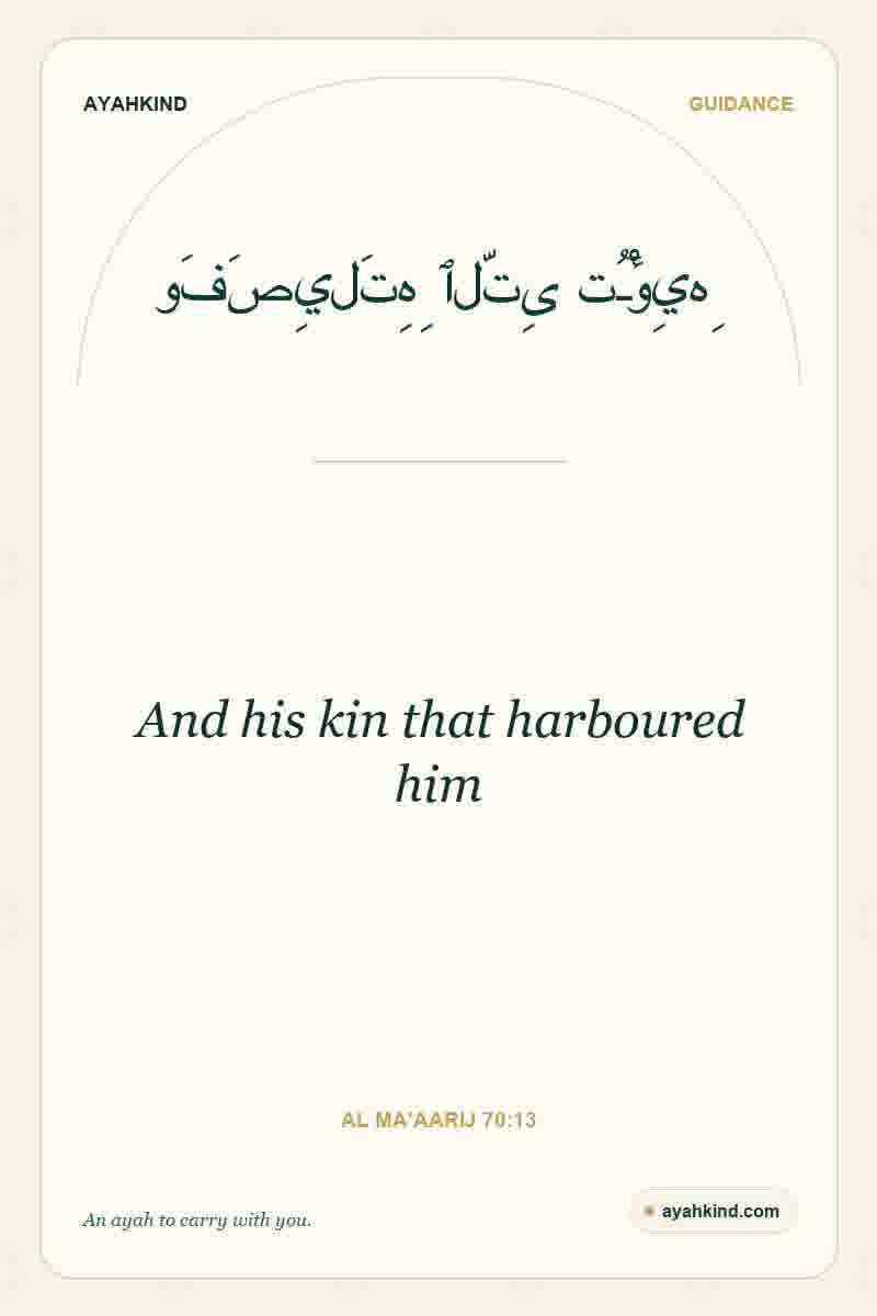 And his kin that harboured him — Al Ma'aarij 70:13