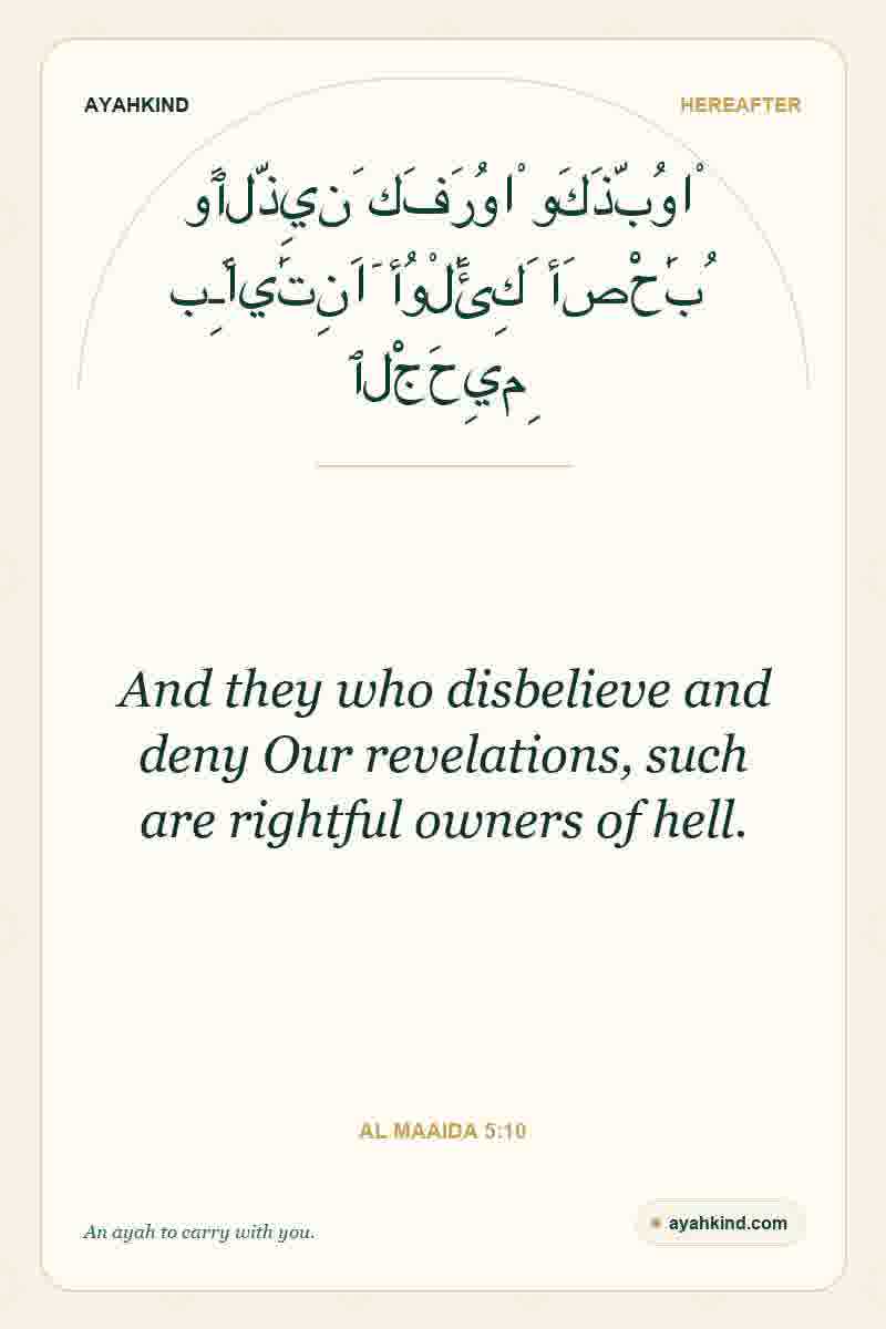 And they who disbelieve and deny Our revelations, such are rightful owners of hell. — Al Maaida 5:10