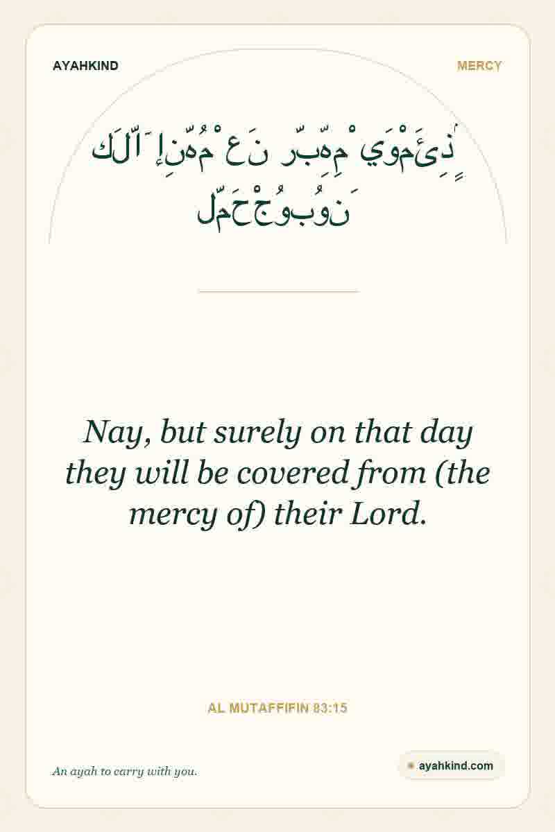 Nay, but surely on that day they will be covered from (the mercy of) their Lord. — Al Mutaffifin 83:15