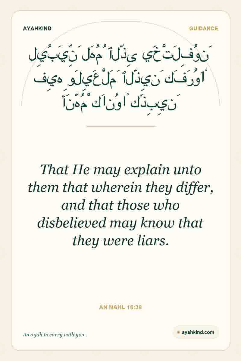 That He may explain unto them that wherein they differ, and that those who disbelieved may know that they were liars. — An Nahl 16:39
