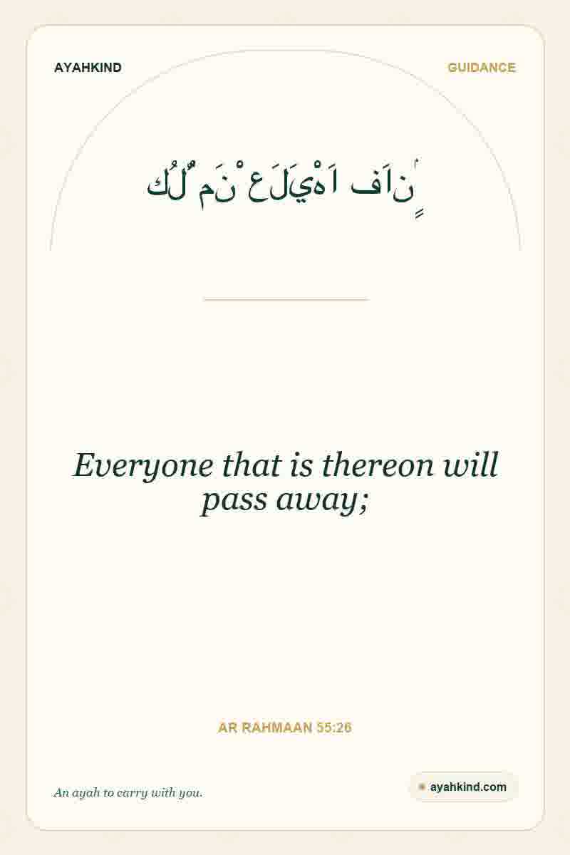 Everyone that is thereon will pass away; — Ar Rahmaan 55:26