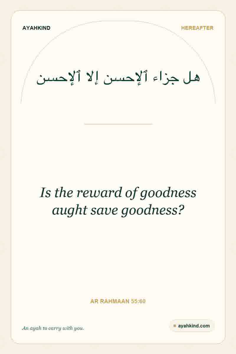 Is the reward of goodness aught save goodness? — Ar Rahmaan 55:60