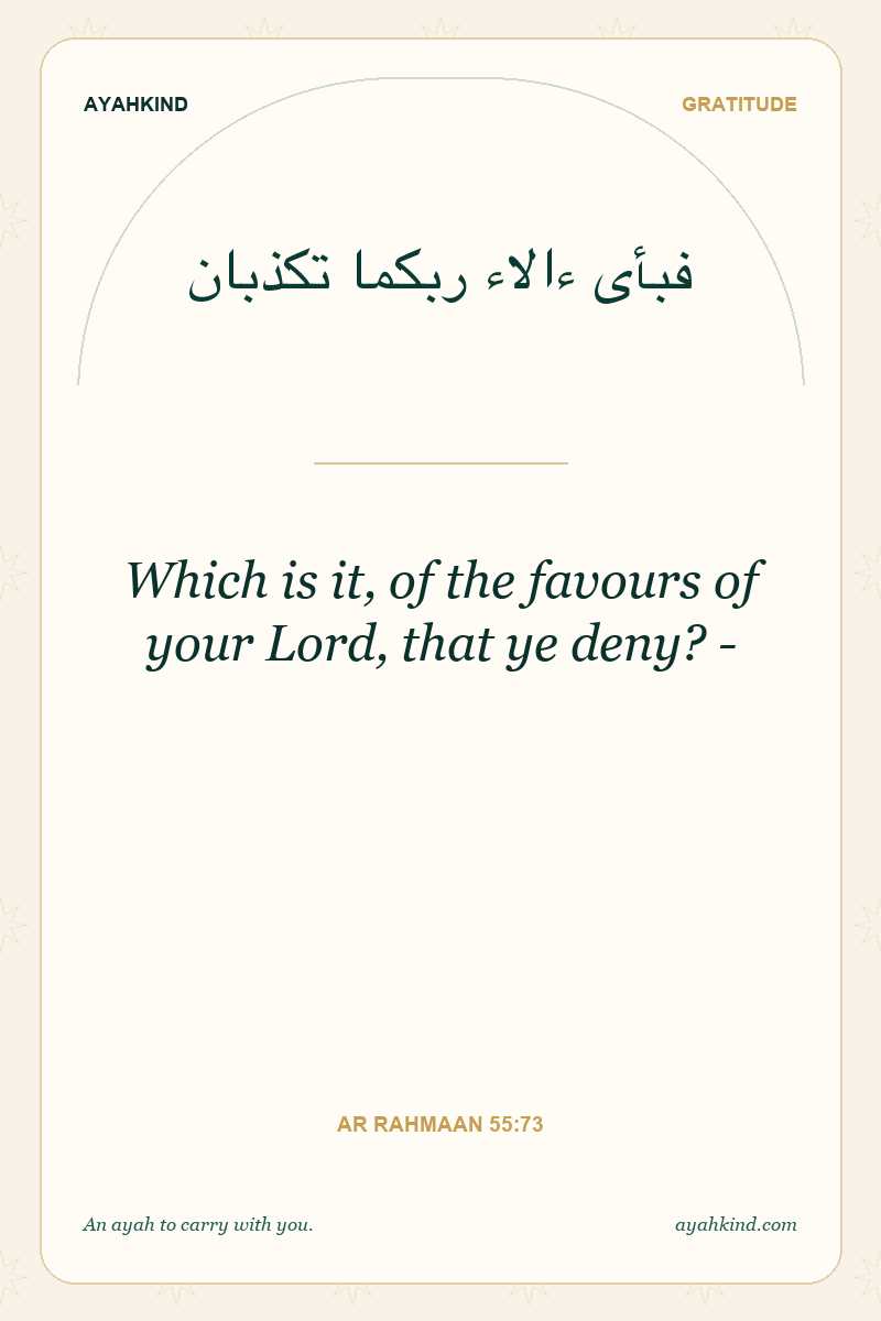Which is it, of the favours of your Lord, that ye deny? - — Ar Rahmaan 55:73