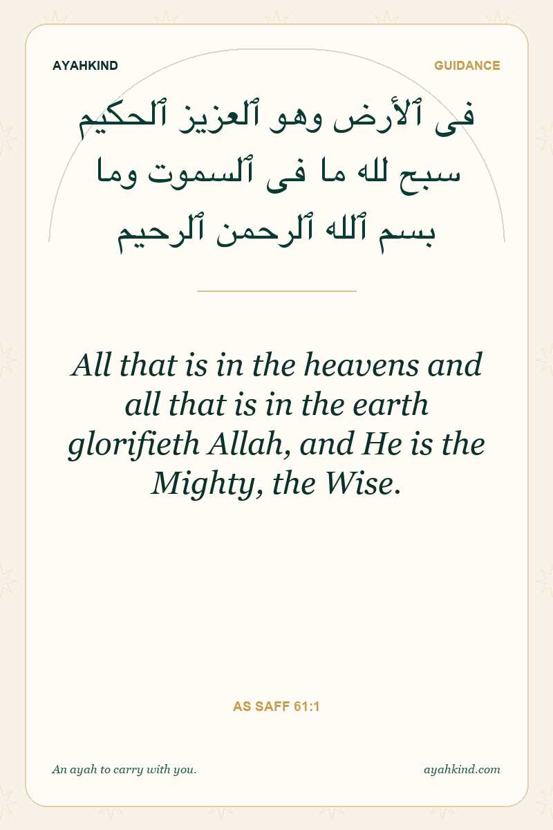 All that is in the heavens and all that is in the earth glorifieth Allah, and He is the Mighty, the Wise. — As Saff 61:1