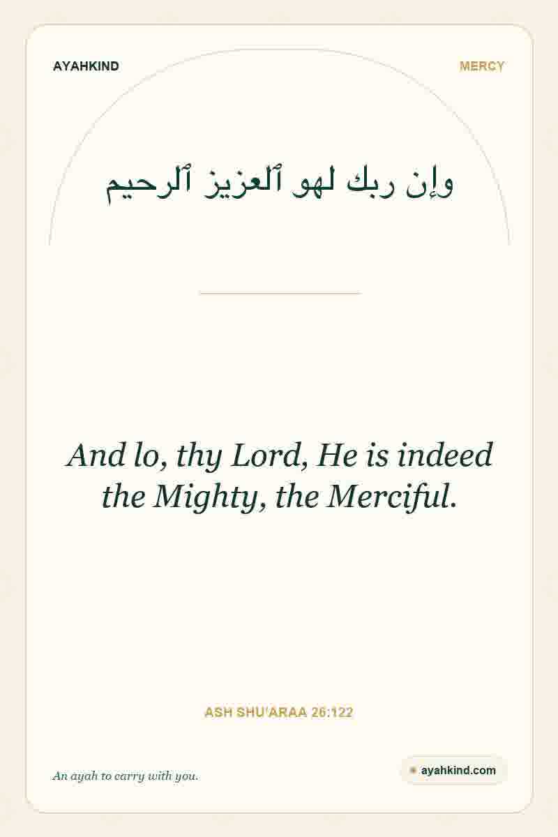 And lo, thy Lord, He is indeed the Mighty, the Merciful. — Ash Shu'araa 26:122