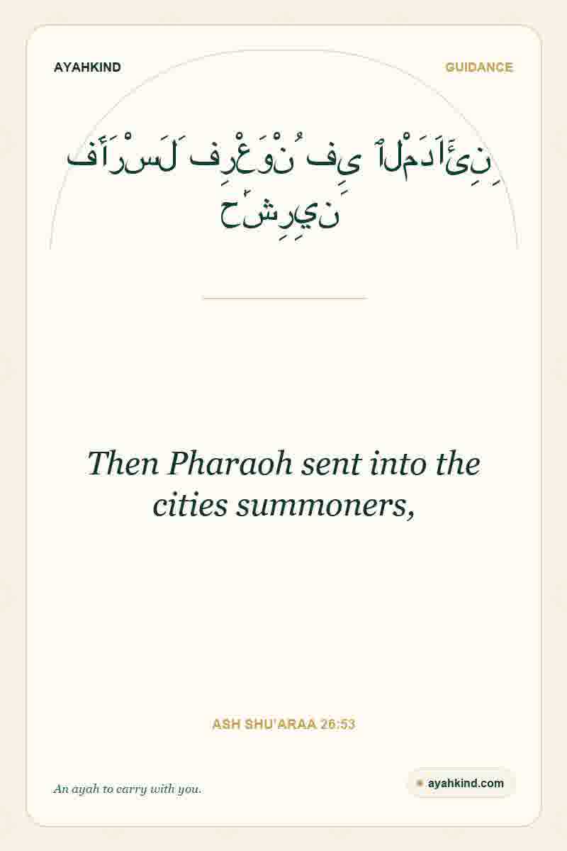 Then Pharaoh sent into the cities summoners, — Ash Shu'araa 26:53