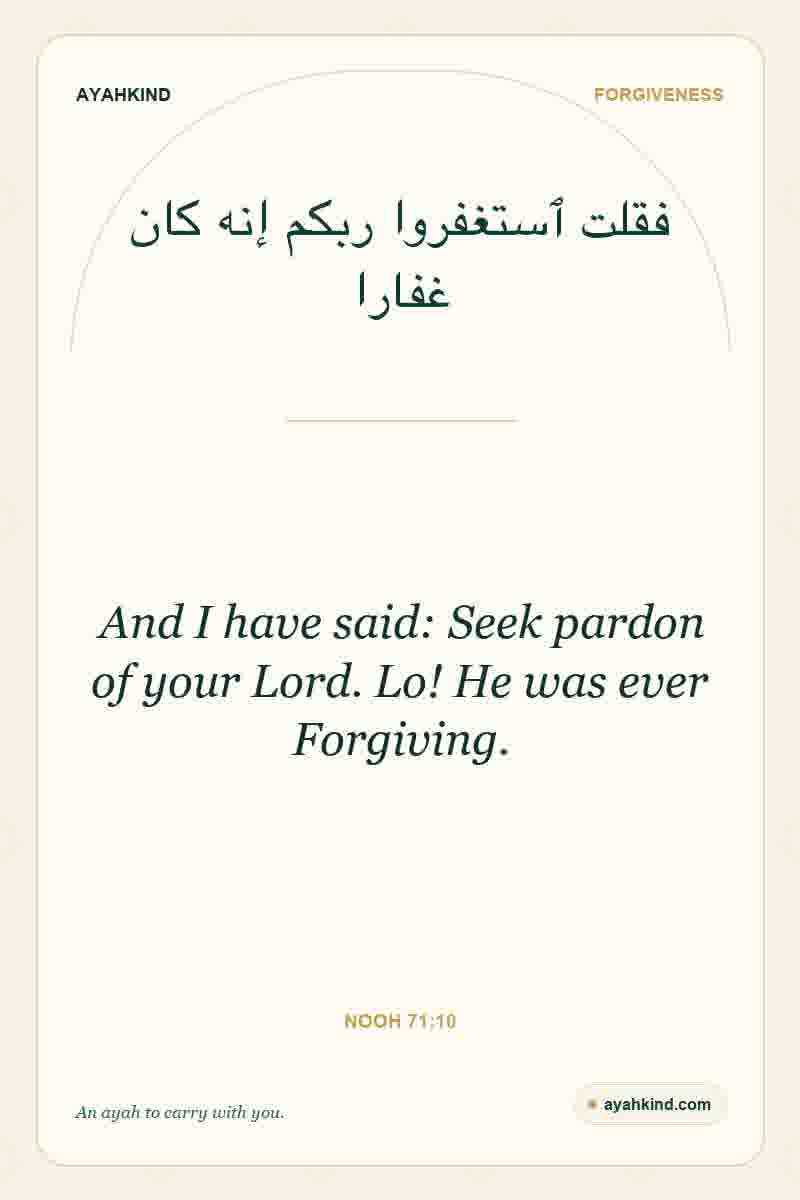 And I have said: Seek pardon of your Lord. Lo! He was ever Forgiving. — Nooh 71:10