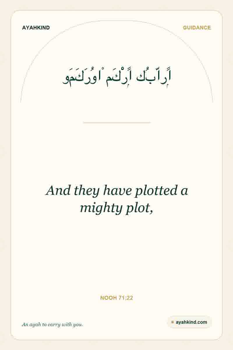 And they have plotted a mighty plot, — Nooh 71:22