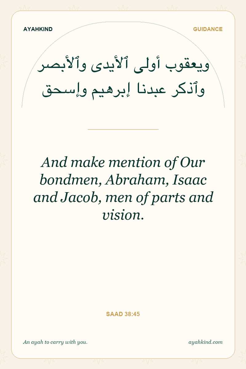 And make mention of Our bondmen, Abraham, Isaac and Jacob, men of parts and vision. — Saad 38:45