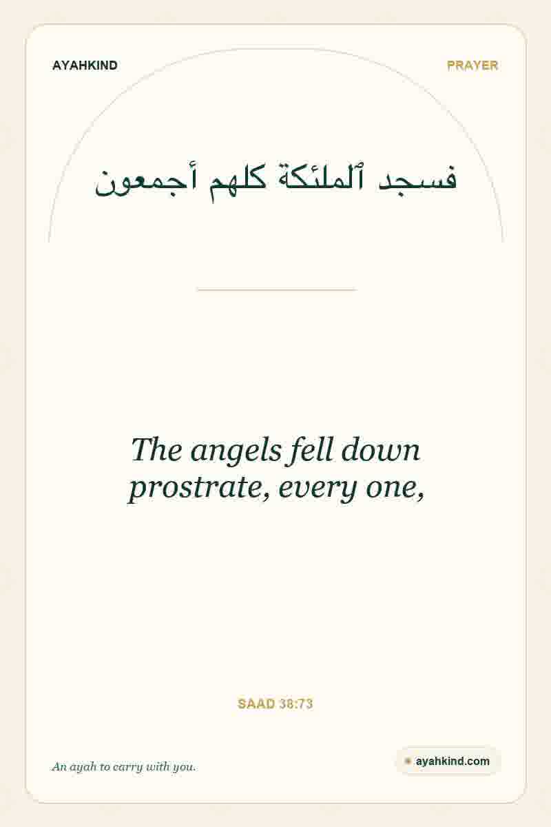 The angels fell down prostrate, every one, — Saad 38:73