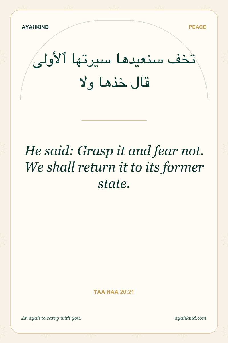 He said: Grasp it and fear not. We shall return it to its former state. — Taa Haa 20:21