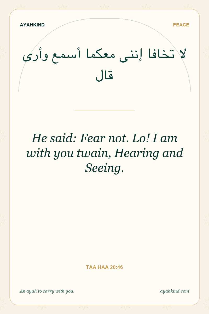 He said: Fear not. Lo! I am with you twain, Hearing and Seeing. — Taa Haa 20:46
